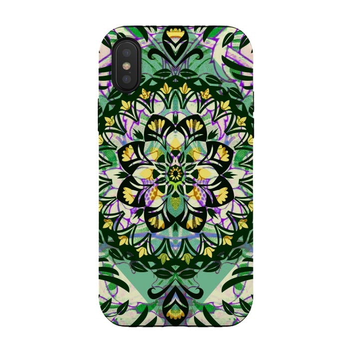 iPhone Xs / X StrongFit Green floral ethnic mandala by Oana 
