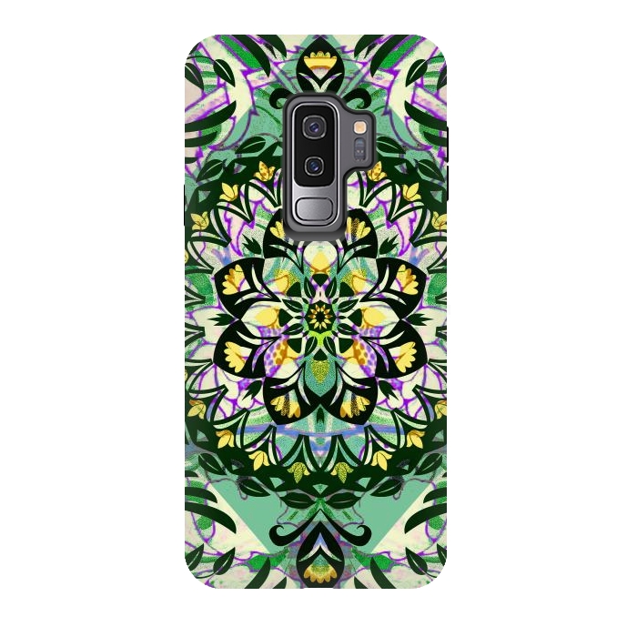 Galaxy S9 plus StrongFit Green floral ethnic mandala by Oana 