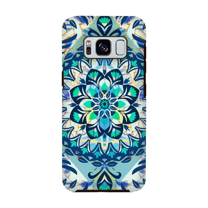 Galaxy S8 StrongFit Turquoise ethnic floral mandala by Oana 