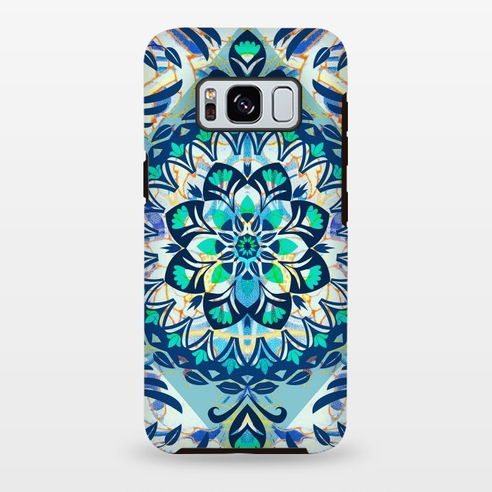 Galaxy S8 plus StrongFit Turquoise ethnic floral mandala by Oana 