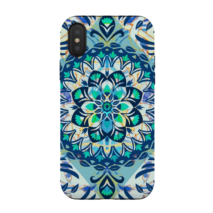 iPhone Xs / X StrongFit Turquoise ethnic floral mandala by Oana 