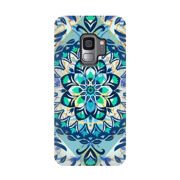 Galaxy S9 StrongFit Turquoise ethnic floral mandala by Oana 