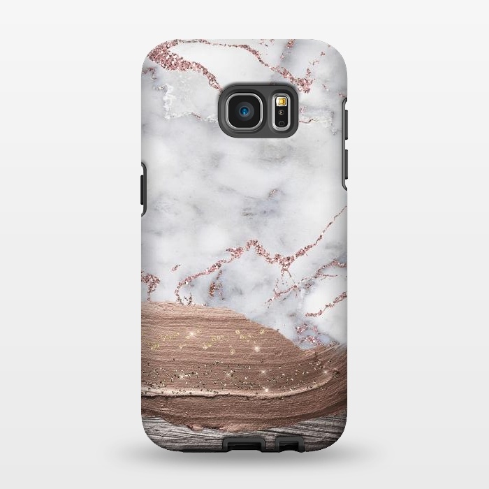 Galaxy S7 EDGE StrongFit Blush thick paint strokes on Marble with rosegold veins by  Utart
