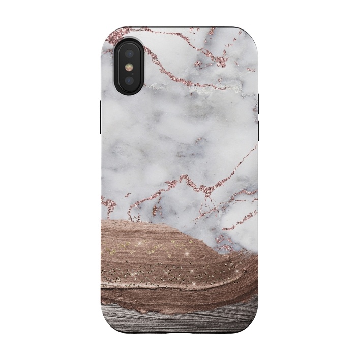 iPhone Xs / X StrongFit Blush thick paint strokes on Marble with rosegold veins by  Utart