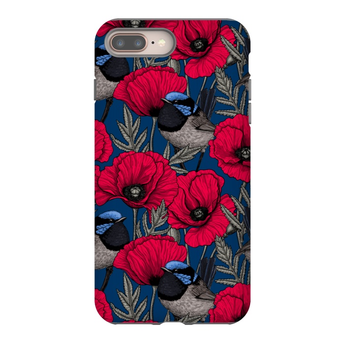 iPhone 7 plus StrongFit Fairy wren and poppies by Katerina Kirilova