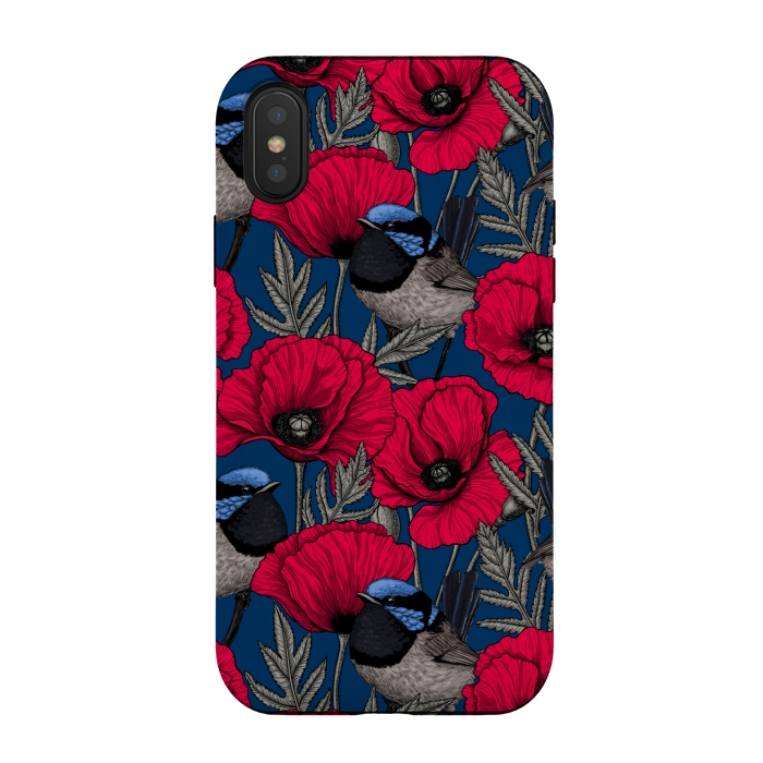 iPhone Xs / X StrongFit Fairy wren and poppies by Katerina Kirilova