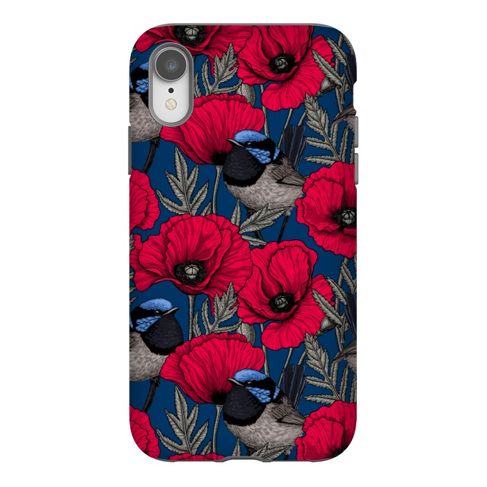 iPhone Xr StrongFit Fairy wren and poppies by Katerina Kirilova