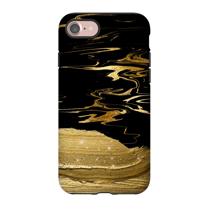 iPhone 7 StrongFit Gold thick hand drawn strokes on black and gold marble by  Utart