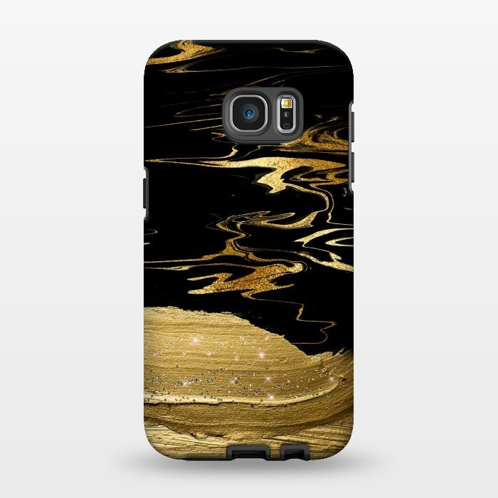 Galaxy S7 EDGE StrongFit Gold thick hand drawn strokes on black and gold marble by  Utart
