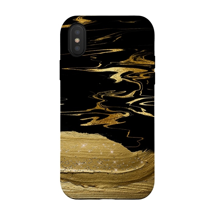 iPhone Xs / X StrongFit Gold thick hand drawn strokes on black and gold marble by  Utart