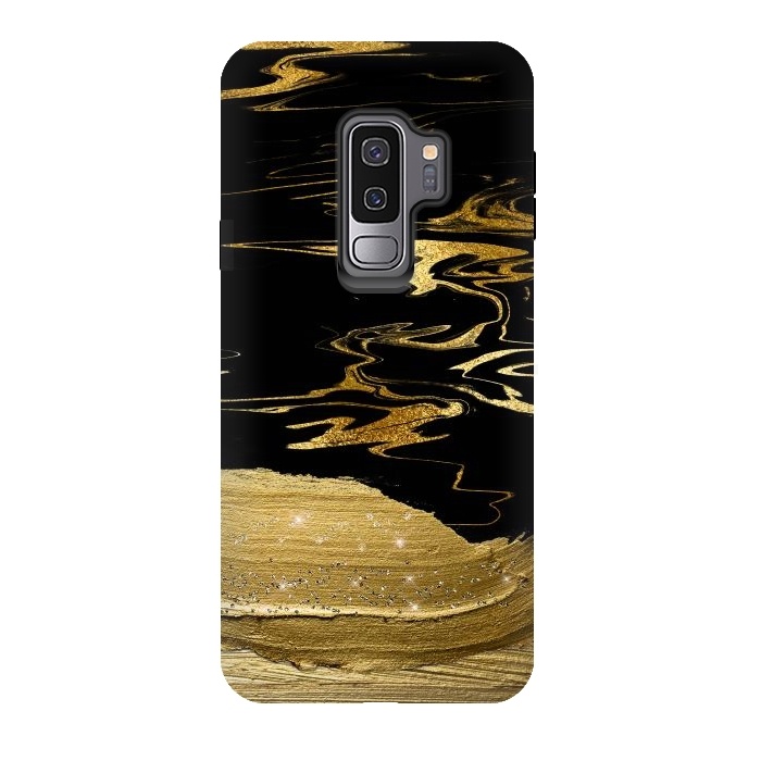 Galaxy S9 plus StrongFit Gold thick hand drawn strokes on black and gold marble by  Utart