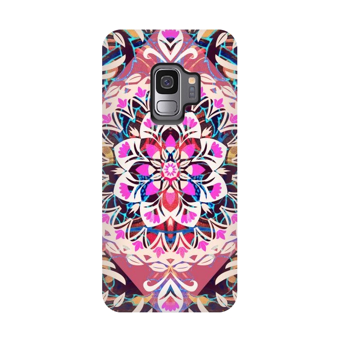 Galaxy S9 StrongFit Vibrant pink floral ethnic mandala by Oana 