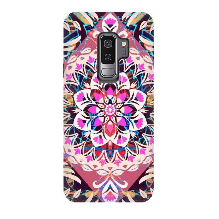 Galaxy S9 plus StrongFit Vibrant pink floral ethnic mandala by Oana 