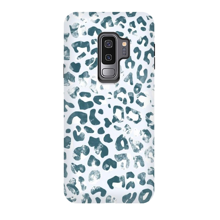 Galaxy S9 plus StrongFit textured turquoise leopard print by Oana 