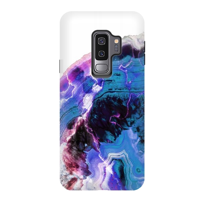 Galaxy S9 plus StrongFit Deep blue purple agate marble art by Oana 
