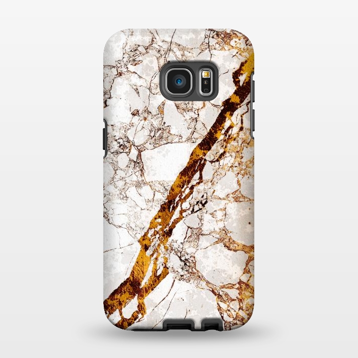 Galaxy S7 EDGE StrongFit Golden cracks white marble digital art by Oana 