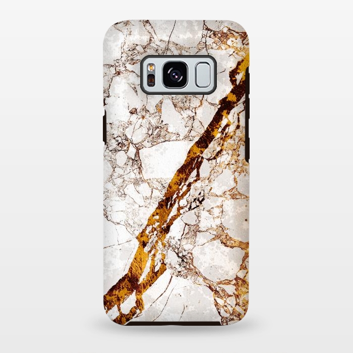 Galaxy S8 plus StrongFit Golden cracks white marble digital art by Oana 