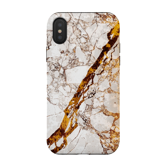 iPhone Xs / X StrongFit Golden cracks white marble digital art by Oana 