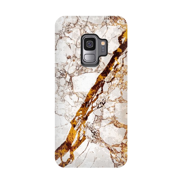 Galaxy S9 StrongFit Golden cracks white marble digital art by Oana 