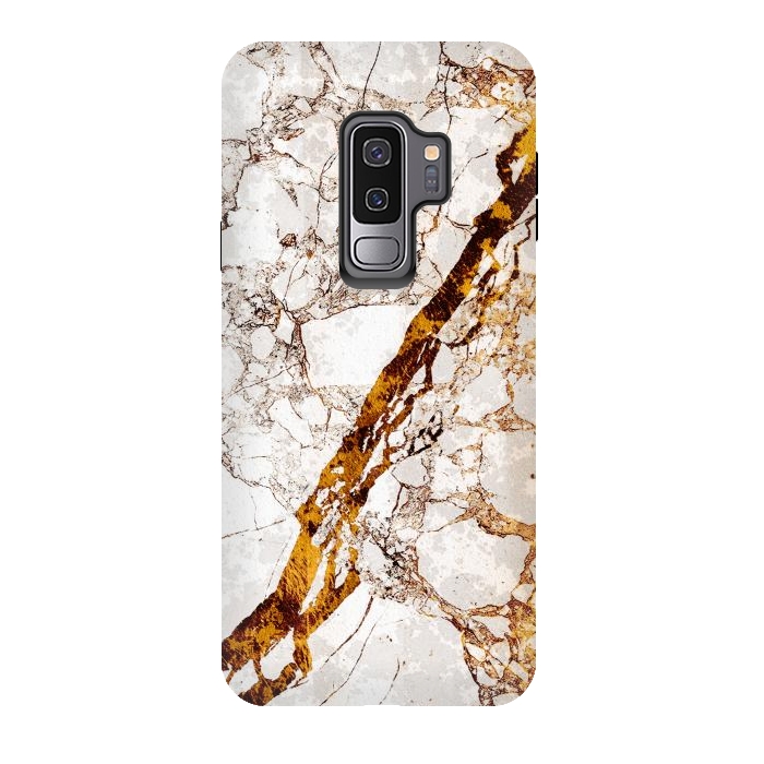 Galaxy S9 plus StrongFit Golden cracks white marble digital art by Oana 