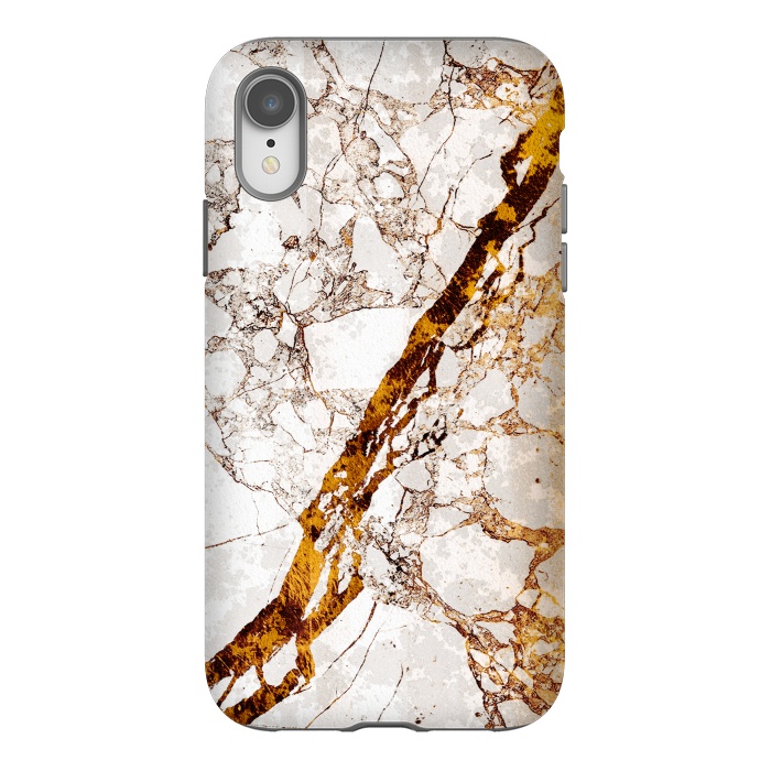 iPhone Xr StrongFit Golden cracks white marble digital art by Oana 