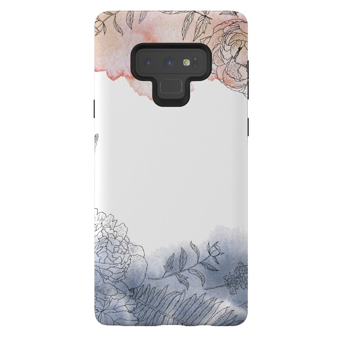 Galaxy Note 9 StrongFit Blush and Blue Ink and Florals  by  Utart