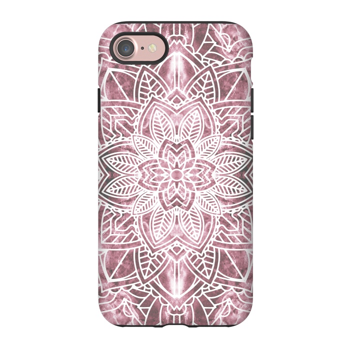 iPhone 7 StrongFit White floral mandala petals on pink marble by Oana 