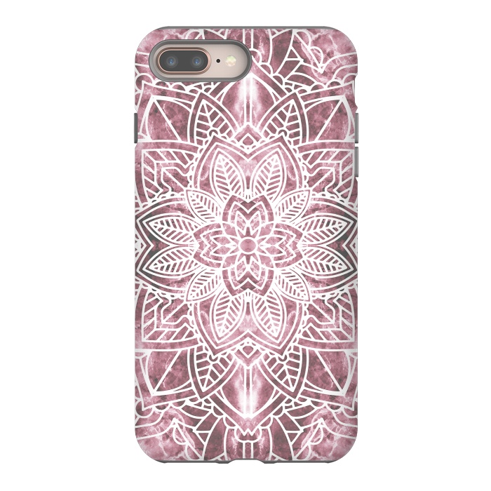 iPhone 7 plus StrongFit White floral mandala petals on pink marble by Oana 