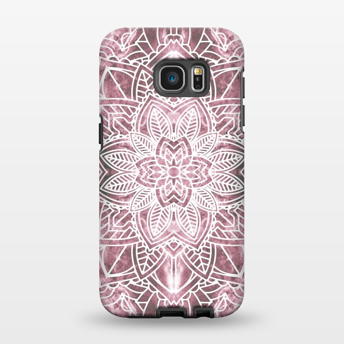 Galaxy S7 EDGE StrongFit White floral mandala petals on pink marble by Oana 
