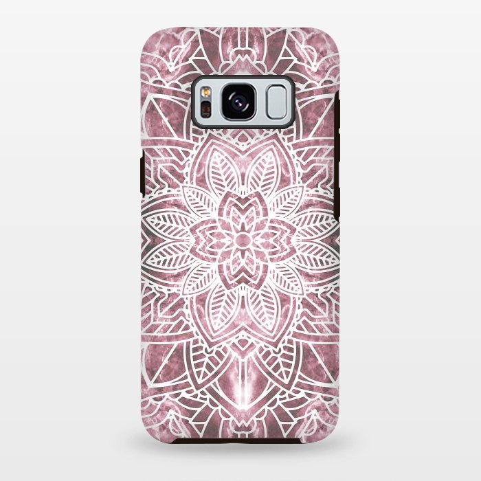 Galaxy S8 plus StrongFit White floral mandala petals on pink marble by Oana 