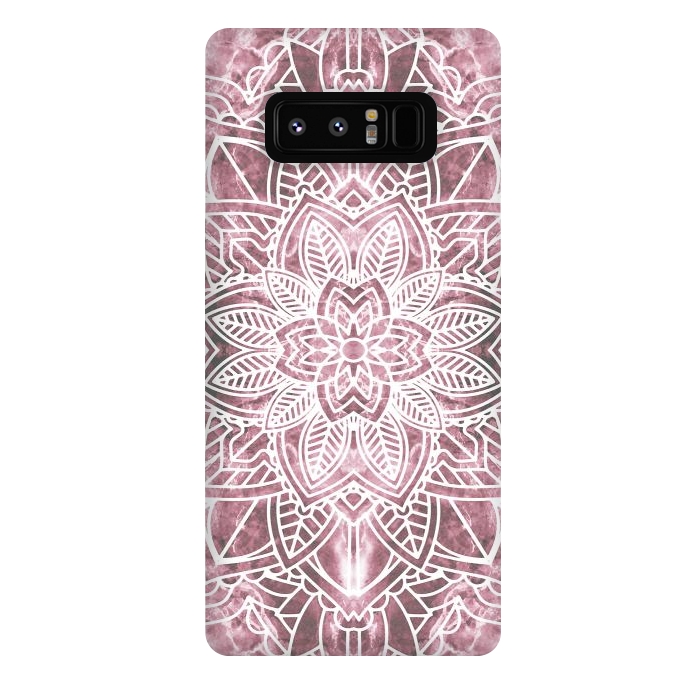 Galaxy Note 8 StrongFit White floral mandala petals on pink marble by Oana 