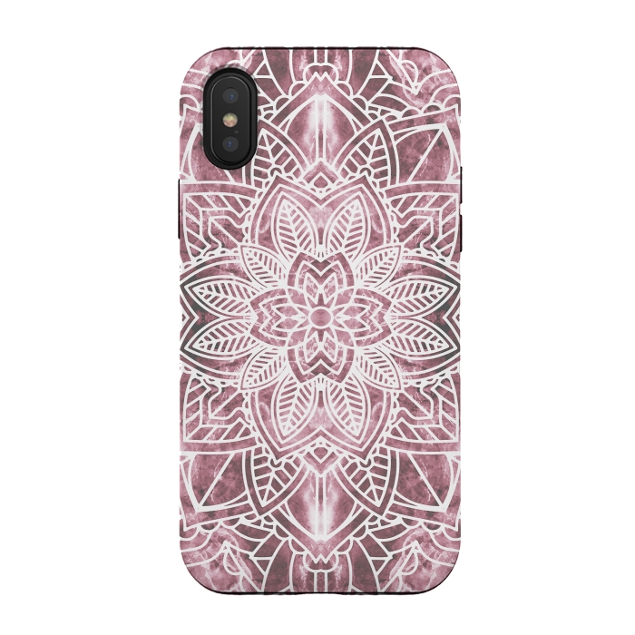 iPhone Xs / X StrongFit White floral mandala petals on pink marble by Oana 