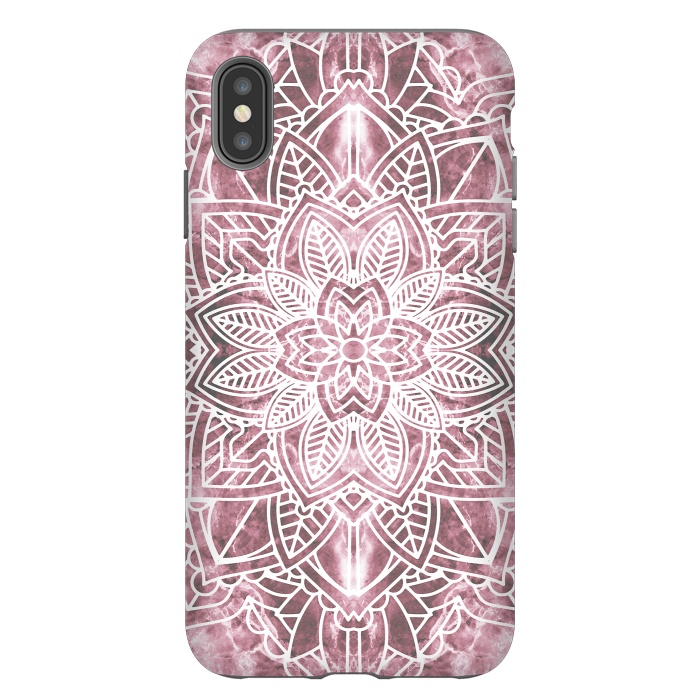iPhone Xs Max StrongFit White floral mandala petals on pink marble by Oana 