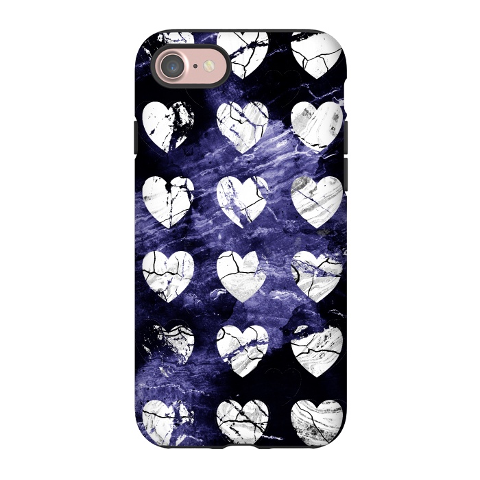 iPhone 7 StrongFit Marble hearts pattern on purple dark stone by Oana 