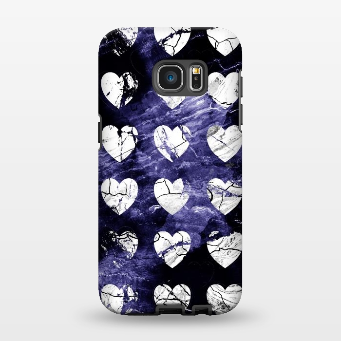 Galaxy S7 EDGE StrongFit Marble hearts pattern on purple dark stone by Oana 