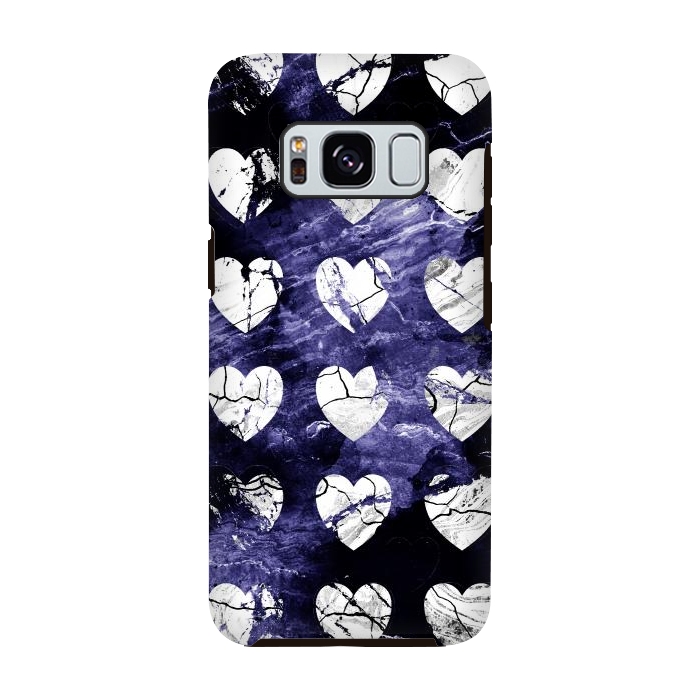 Galaxy S8 StrongFit Marble hearts pattern on purple dark stone by Oana 