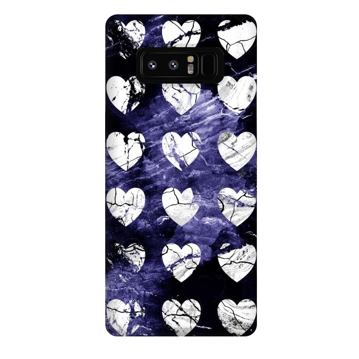 Galaxy Note 8 StrongFit Marble hearts pattern on purple dark stone by Oana 