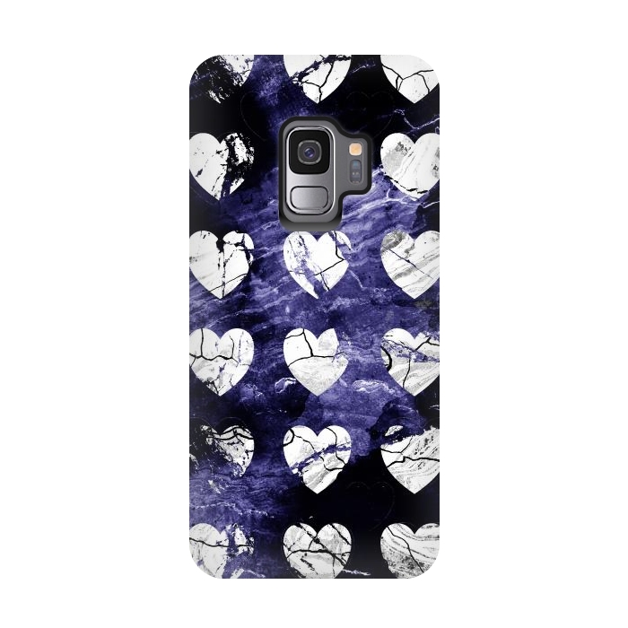 Galaxy S9 StrongFit Marble hearts pattern on purple dark stone by Oana 