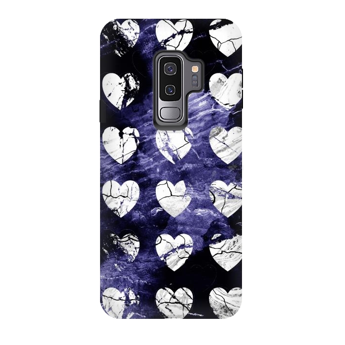 Galaxy S9 plus StrongFit Marble hearts pattern on purple dark stone by Oana 