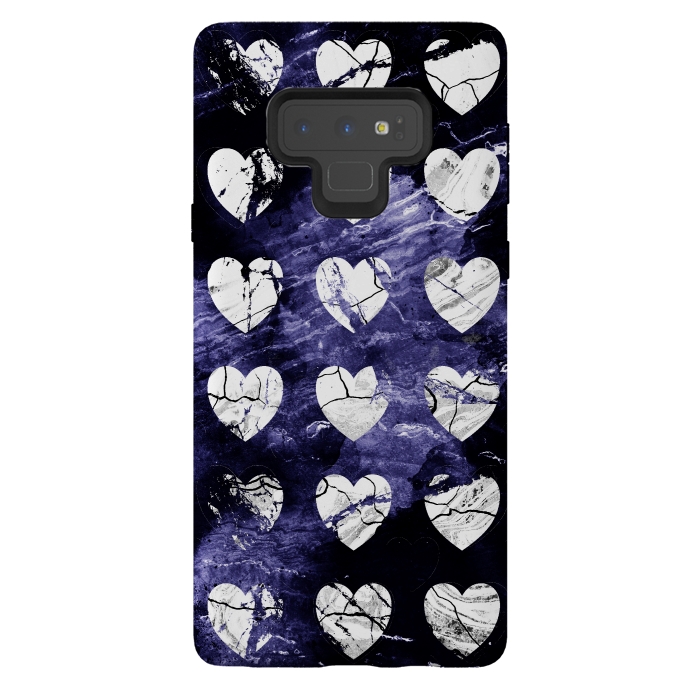 Galaxy Note 9 StrongFit Marble hearts pattern on purple dark stone by Oana 