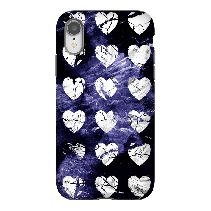 iPhone Xr StrongFit Marble hearts pattern on purple dark stone by Oana 