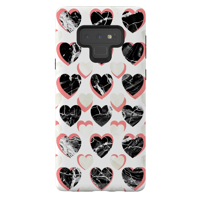 Galaxy Note 9 StrongFit Marble 3d romantic hearts pattern  by Oana 