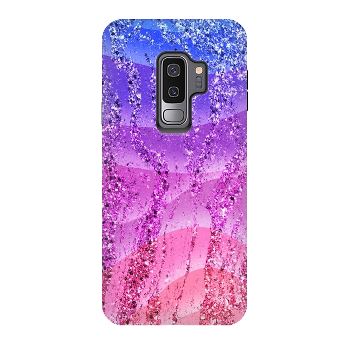 Galaxy S9 plus StrongFit Gradient purple pink glitter marble by Oana 