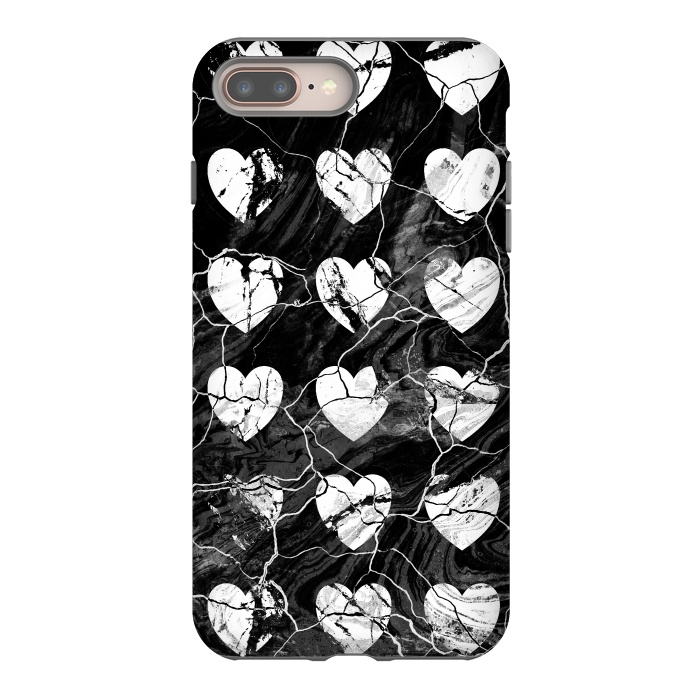 iPhone 7 plus StrongFit Black and white marble hearts pattern by Oana 
