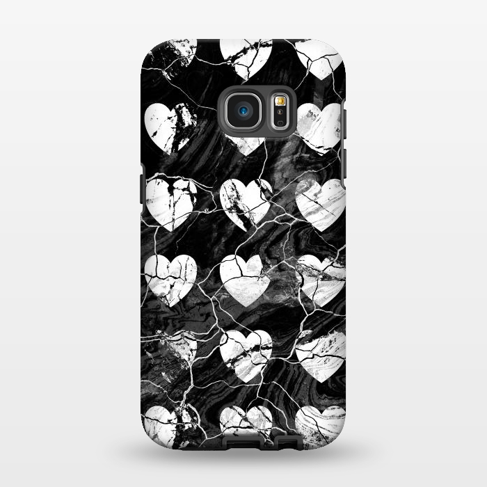 Galaxy S7 EDGE StrongFit Black and white marble hearts pattern by Oana 