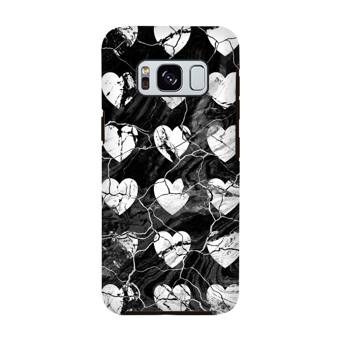 Galaxy S8 StrongFit Black and white marble hearts pattern by Oana 