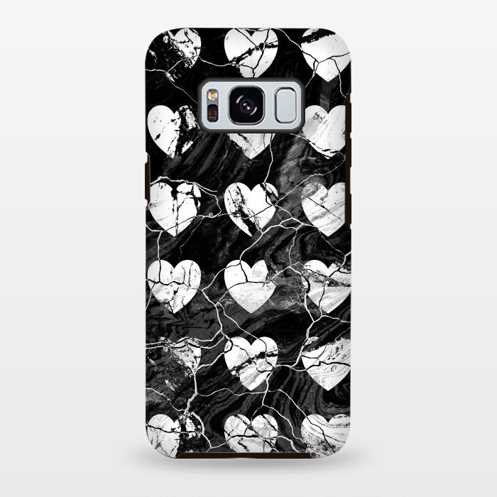 Galaxy S8 plus StrongFit Black and white marble hearts pattern by Oana 