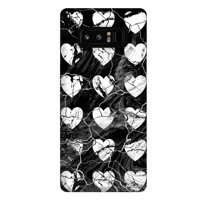 Galaxy Note 8 StrongFit Black and white marble hearts pattern by Oana 