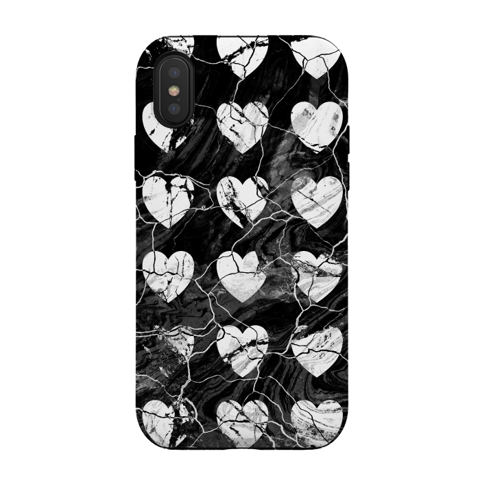 iPhone Xs / X StrongFit Black and white marble hearts pattern by Oana 