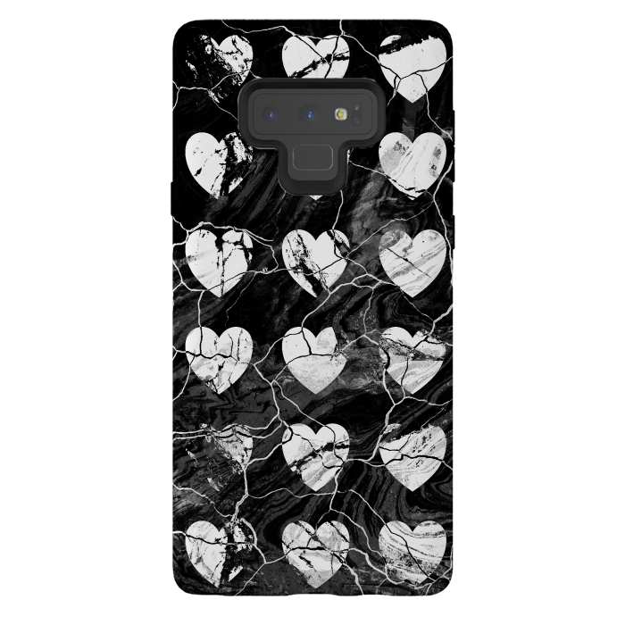 Galaxy Note 9 StrongFit Black and white marble hearts pattern by Oana 
